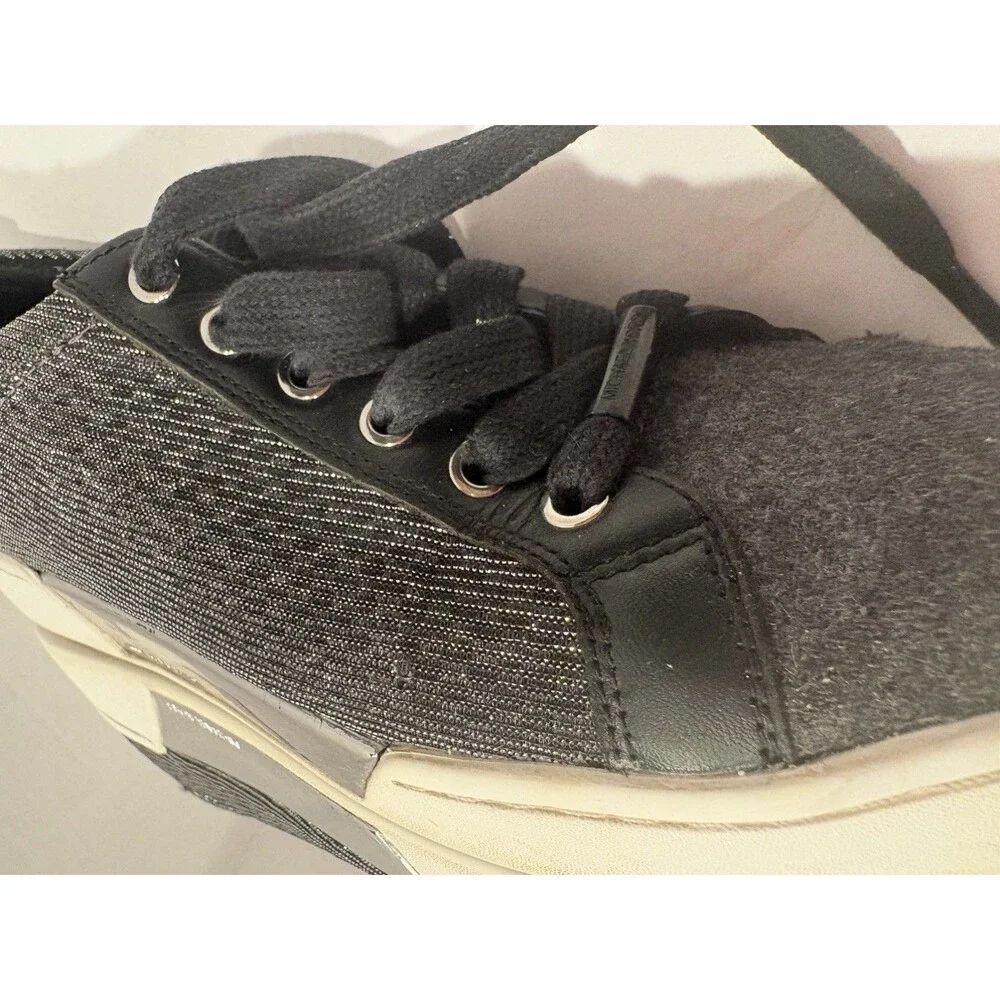 MICHAEL KORS Brenden 7.5 Gunmetal Grey Fabric Lace Up Trainer Sneakers MK